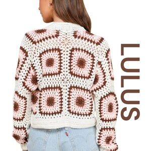 LULUS Mentality Ivory Multi Crochet Open-Front
Cardigan Sweater, Size XS/S.